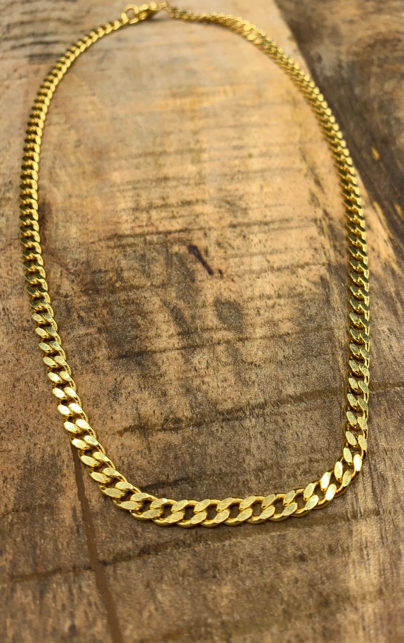 14 K Gold Filled Curb Chain Choker Necklace, Cuban Link Chain, 4.3mm Cuban Link Chain Choker image 6