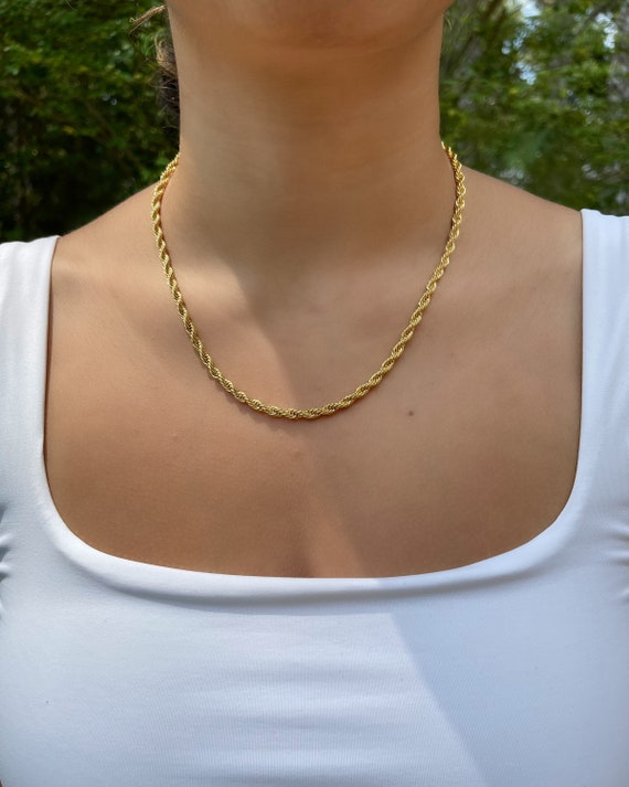 24k Gold Plated Rope Chain Choker/ Necklace, Rope Chain, Twisted