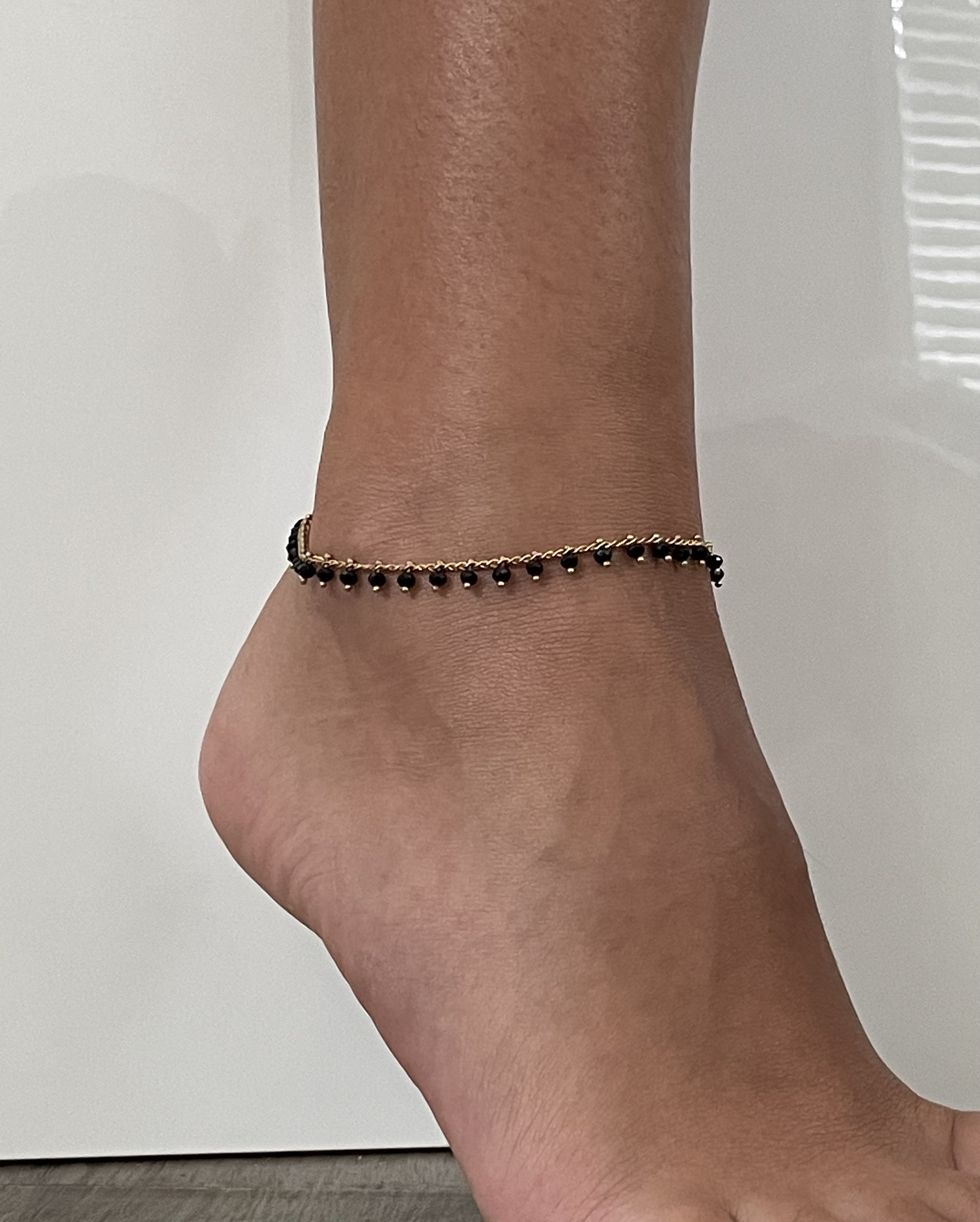 Anklet Black Anklet 24k Gold Plated Chain Dangle Anklet Etsy