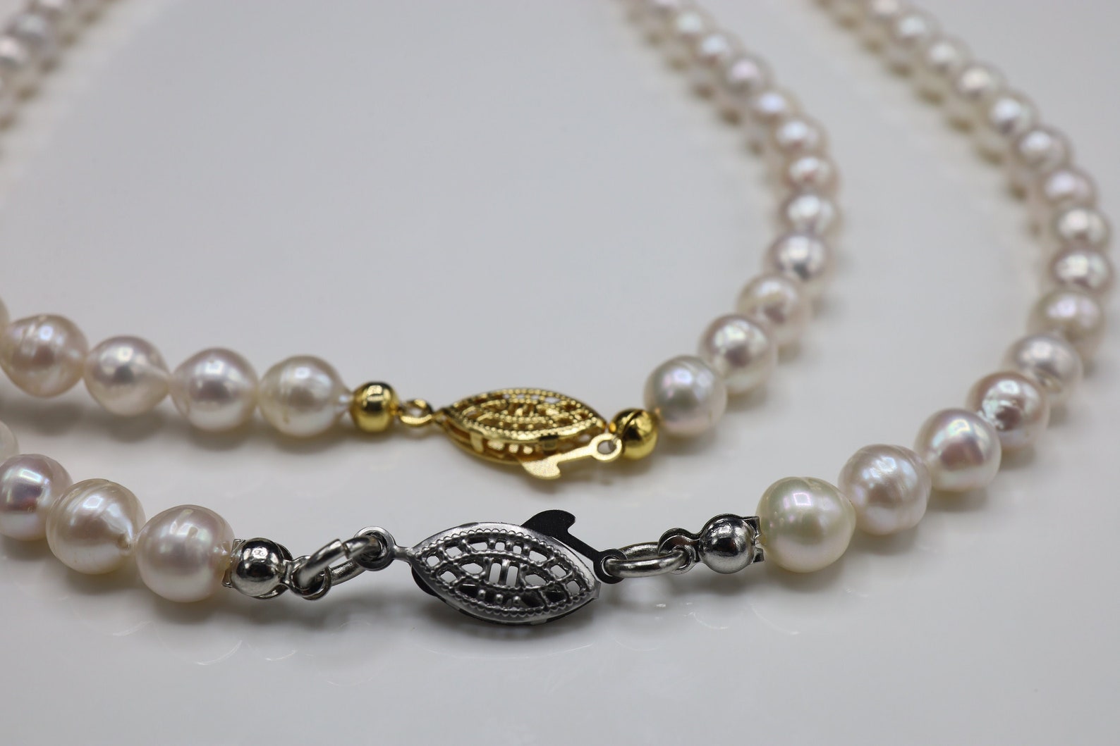 Freshwater Pearl Necklace Box Clasp Necklace Classic Pearls Etsy