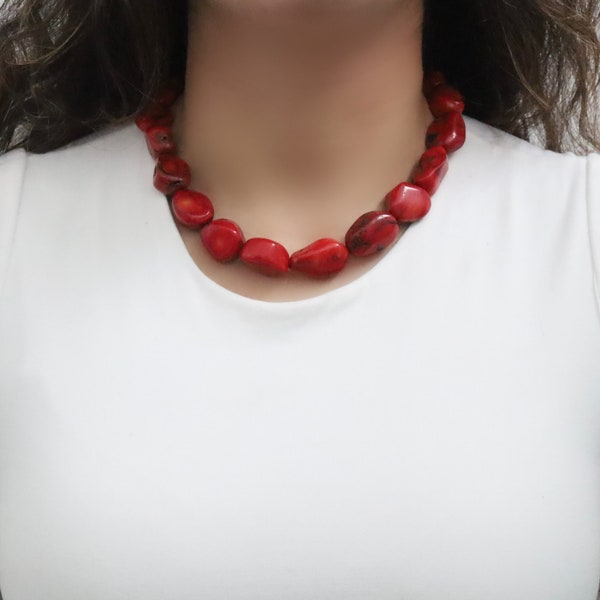 Beautiful Coral Necklace, Red Coral, Natural Coral, Statement Necklace, Red Necklace