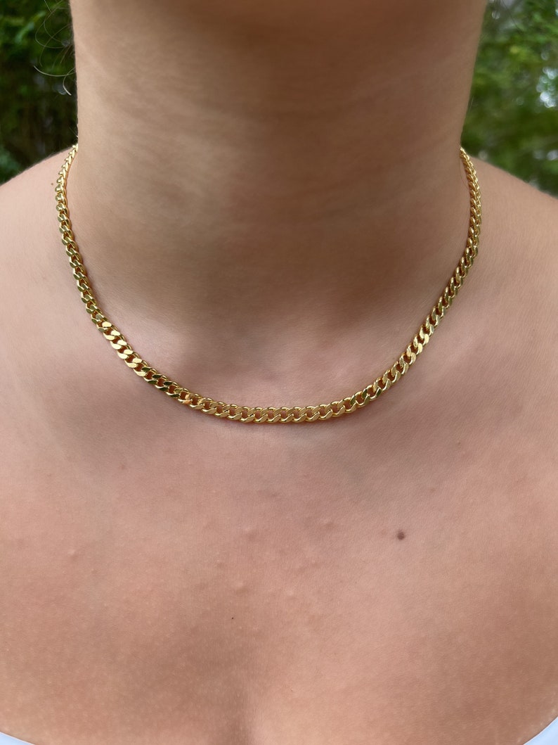 14 K Gold Filled Curb Chain Choker Necklace, Cuban Link Chain, 4.3mm Cuban Link Chain Choker image 2