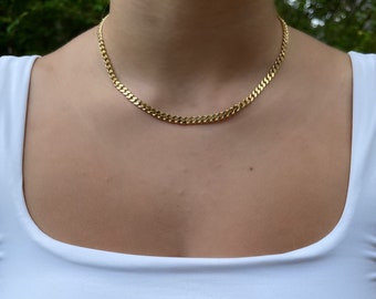 14 K Gold Filled Curb Chain Choker Necklace, Cuban Link Chain, 4.3mm Cuban Link Chain Choker