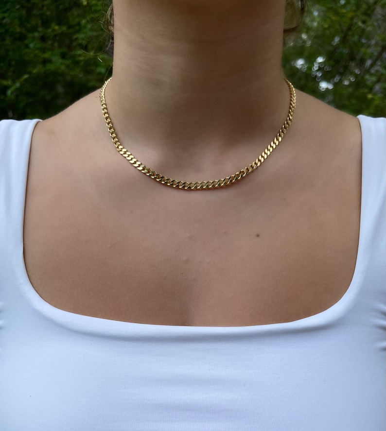 14 K Gold Filled Curb Chain Choker Necklace, Cuban Link Chain, 4.3mm Cuban Link Chain Choker image 1