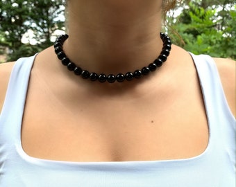 Black Onyx Necklace, Statement Necklace, Gift For Her, 8mm Round Onyx Necklace,Onyx Beads, Large Onyx Necklace