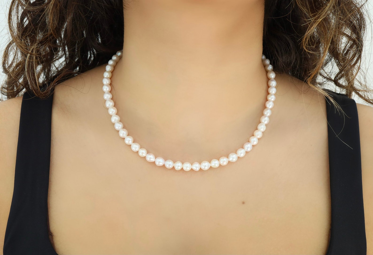 Freshwater Pearl Necklace Box Clasp Necklace Classic Pearls Etsy