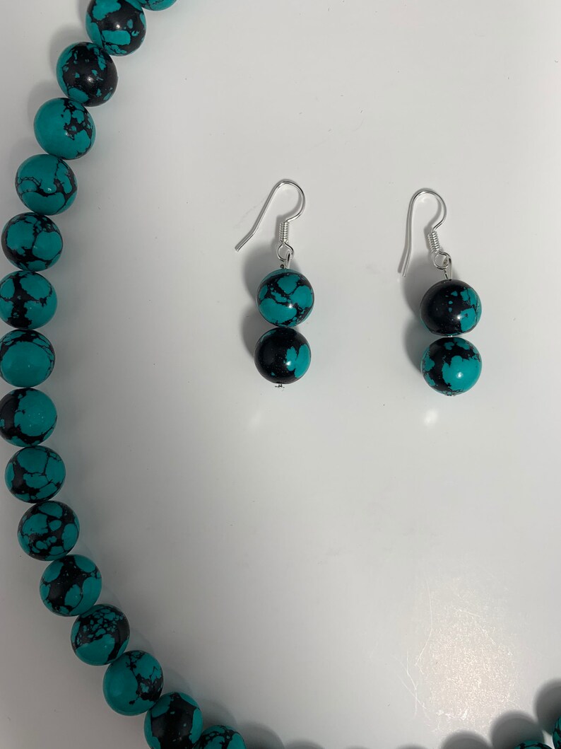 8mm Turquoise Necklace and Earring Set