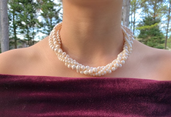 Buy quality Freshwater White Potato Pearls 4 Layers Necklace JPM0134 in  Hyderabad