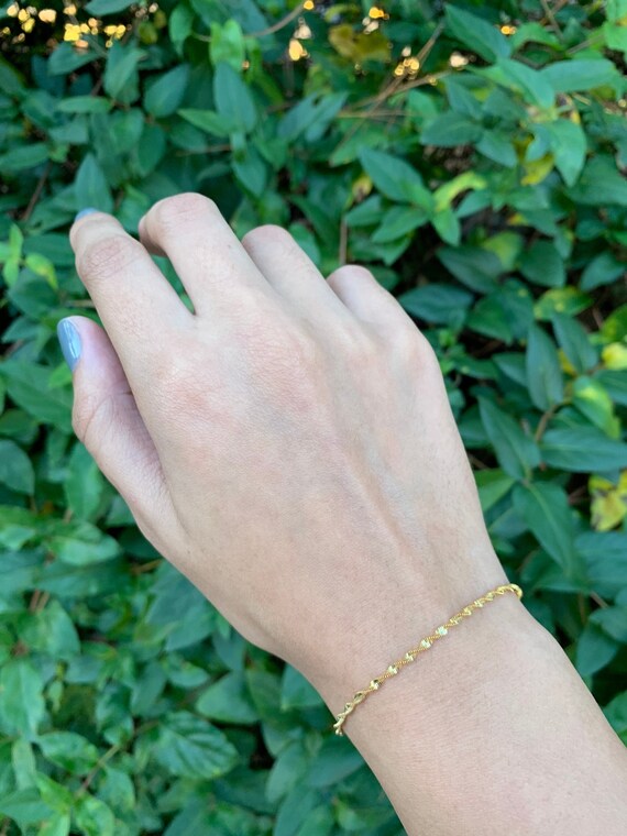 24k Gold Plated Dainty Twist Chain Bracelet anklet Thin Chain