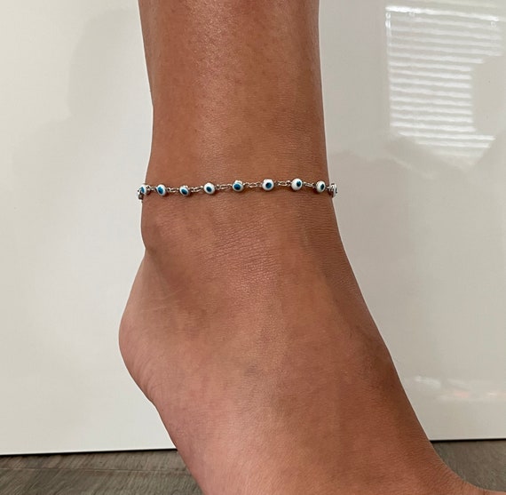 White Evil Eye Anklet Body Jewelry 24k Gold Plated Jewelry Evil