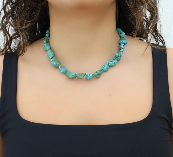 Chunky Turquoise Necklace Natural Turquoise Necklace Genuine