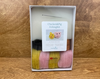 Felting Kit, DIY Felting Kit, 3D Kit, Pig & Chicken Felting Kit