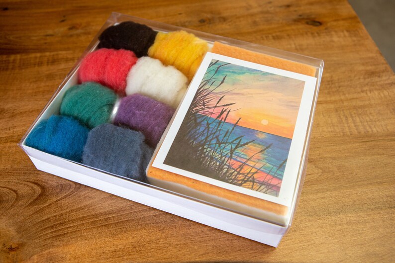 Felting Kit Felted Picture Kit DIY Felting Sunset Beach Etsy