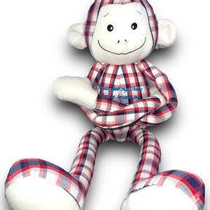 Keepsake Memory Monkey custom made from baby clothes, coming home outfit, hospital blanket, baby