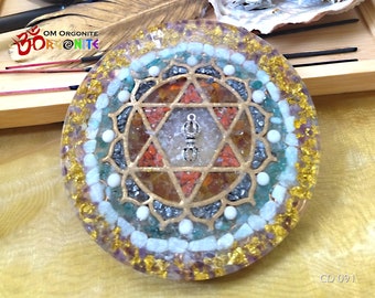 Tibetan Dorje Orgonite Charging Plate | Agate Red Jasper Citrine Tridacna Azeztulite | Heart Chakra Mandala