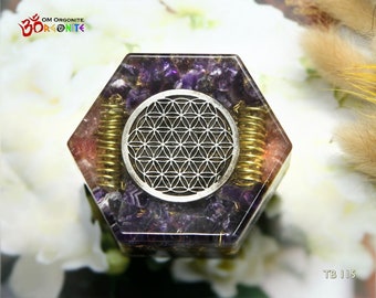 Flower of Life Amethyst Tower Buster | Hexagonal | Om Sacred Symbols