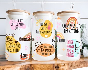 Krankenschwester Affirmationen Eiskaffeetasse Krankenschwester Wertschätzung Glas Krankenschwester Affirmationen Milchglas, Nursing Studenten Geschenk, Krankenschwester Abschluss