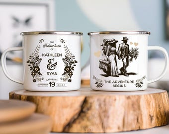Engagement Gift Custom Mug, Wedding Gift For Couple Personalized, Mountain Camping Mug, Couple Adventure Gift, Anniversary Gift