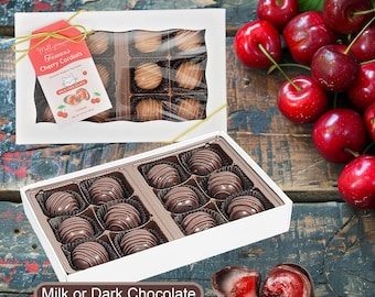 Cherry Cordials Chocolate Covered Cherries-Birthday Gift-Gift for Dad-Handmade Chocolate-Homemade Gift-Candies Candy-Belgian-12 pieces
