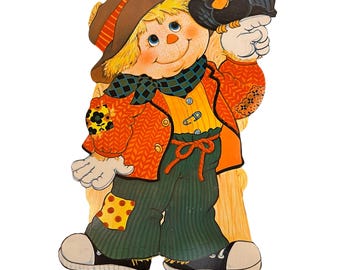 Halloween Vintage Velvet Die Cut Scarecrow with Crow