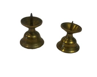 Japanese Brass Altar Candle Holders, Set of 2, Buddhist Butsudan Candlesticks