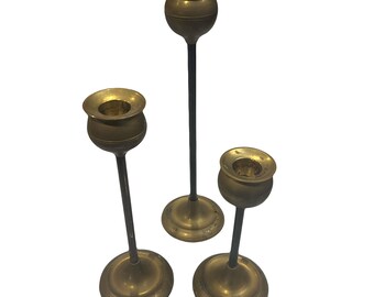 Brass Candlesticks Bulb Top, Set of 3, Made in India