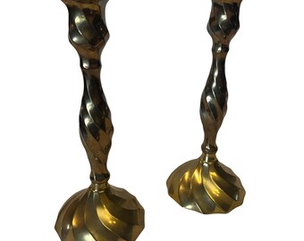 Brass Swirl Candlestick Set, Made in India, Twisted Brass Candlesticks