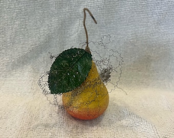 Antique Cotton Spun Pear Ornament with Wired Mesh