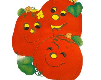 Halloween Vintage Velvet Die Cut Jack-O-Lantern Family of 3