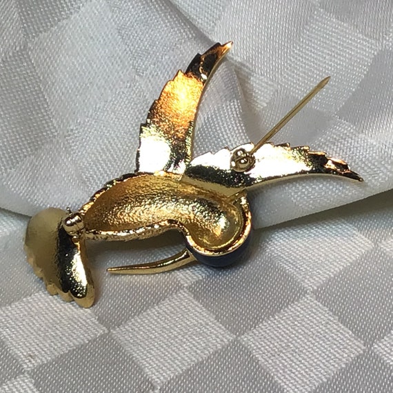 Superbe broche de métal doré émaillée marine et v… - image 9