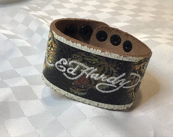 By Ed Hardy. Very Beautiful Leather Bracelet Painted and