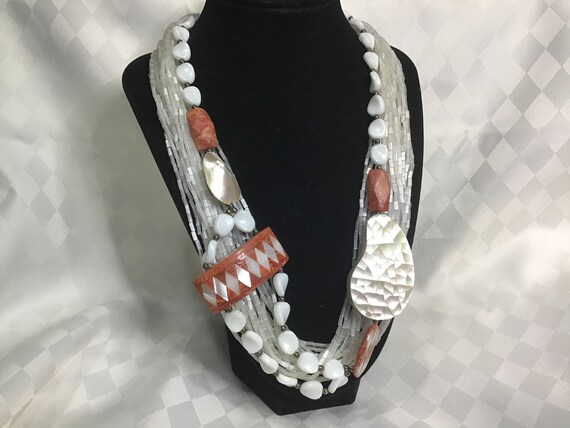 Superbe collier multi-rangs de coquillages et de … - image 1
