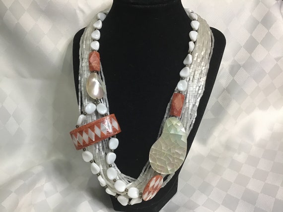 Superbe collier multi-rangs de coquillages et de … - image 3