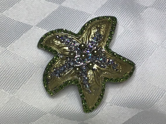 Superbe broche de métal argenté de couleur vert a… - image 2