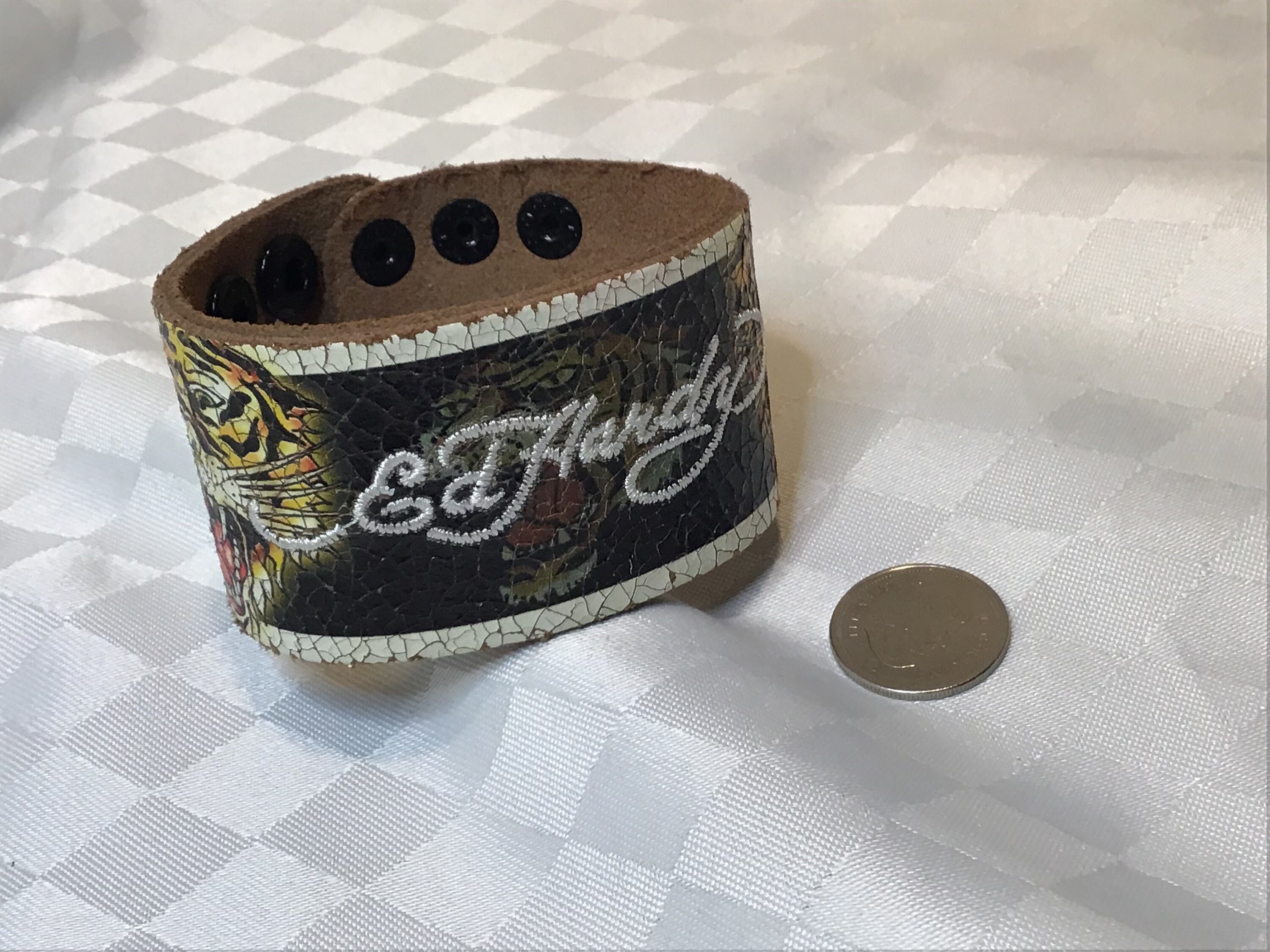 By Ed Hardy. Very Beautiful Leather Bracelet Painted and