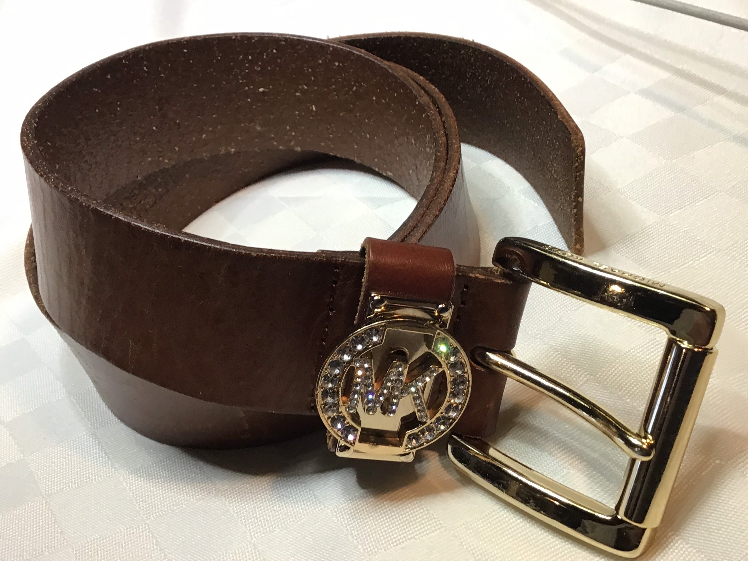 MICHAEL KORS | TAN LEATHER BELT WITH GOLD, SZ L Michael Kors MK Logo Reversible Leather Belt | Neiman Marcus main image 2