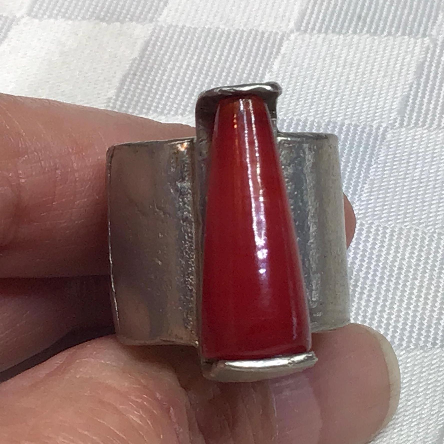 Anne Marie Chagnon. Magnificent Modernist Ring in Tinplate  Anne-Marie Chagnon Pewter and Resin Ring, Size 7 Adjustable main image 0