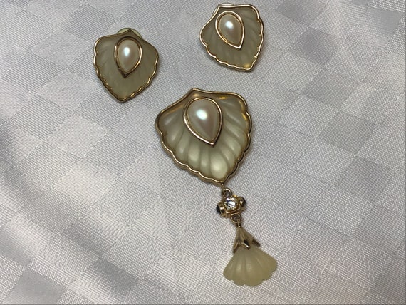 Parure De Bijoux Vintage - Broche Et Boucles D'oreilles Clips Blanc Cérusé Orange