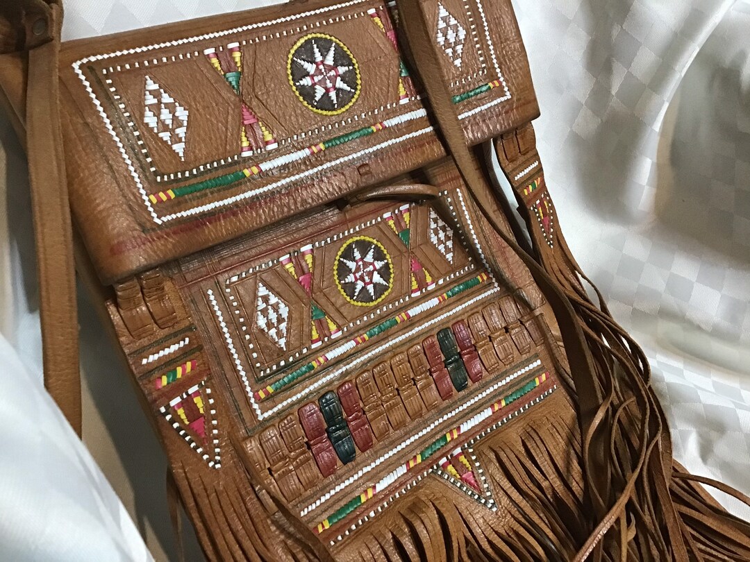 Beautiful Moroccan Berber Style Tan Leather Bag With Multiple Fringes ...