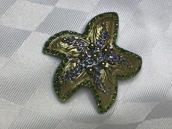 Superbe broche de métal argenté de couleur vert a… - image 3