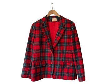 Scottish Tartan Pendleton Wool Plaid Blazer / Classic Vintage Red Plaid Pendleton 2 Button Jacket. Made in USA