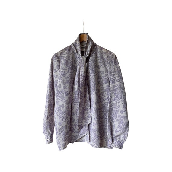 Vintage Paisley Lavender Tie Neck Blouse. Made in… - image 1