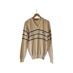 Vintage 80er Jahre Unisex Sergio Valentine, gestreift, Überzug, V-Ausschnitt, Pullover. Größe X-Large