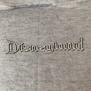 May include: Gray sweatshirt with a white embroidered Disneyland logo.
