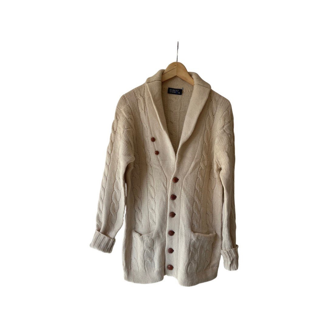Vintage Unisex Cable Shawl Cardigan Sweater With Front Pockets. - Etsy