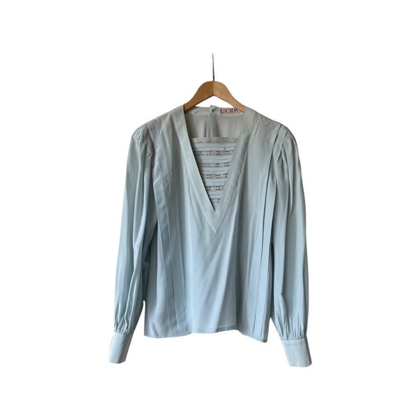 Vintage Escada Powder Blue Silk Blouse Size 38. Made in Germany.