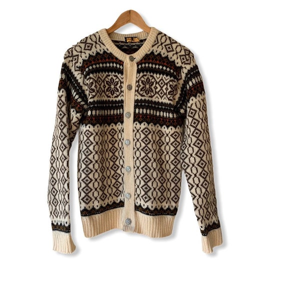 Vintage Fair Isle Wool Cardigan Sweater. Made in N