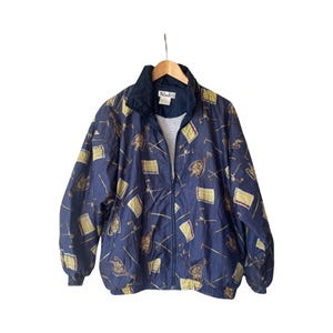 Vintage 90s Windbreaker Track Jacket Womens Large. Golf All Over Print Nylon