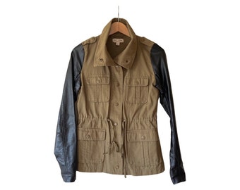 Military Drawstring Jacket w/ Pu Sleeves. Size Small.
