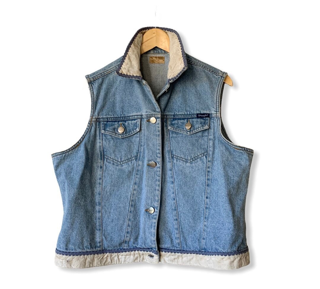 Wrangler Denim Vest - Etsy Wrangler Denim Vest - Etsy